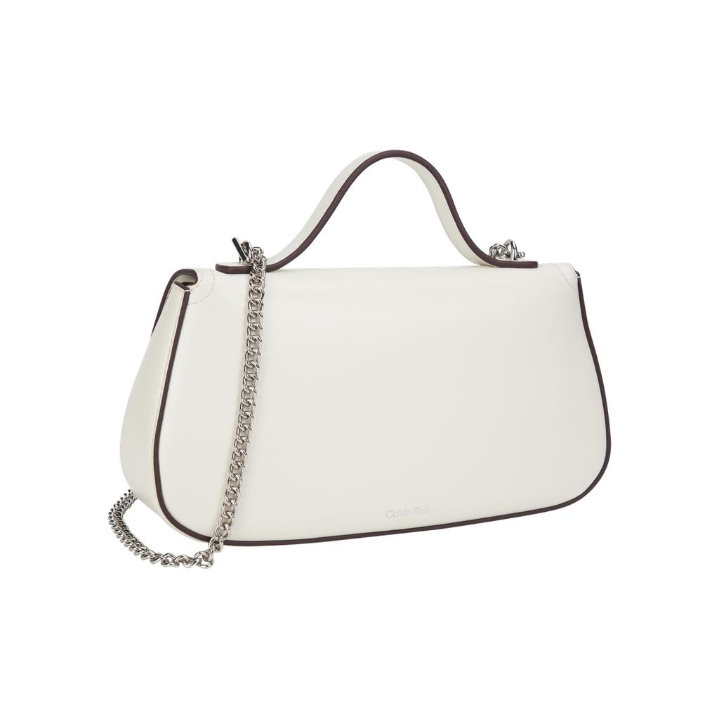 Calvin Klein Elegant Commuter Letter Shoulder Chain Mixed Material Tote Bag Small Women handbags Lily-White 4F3282G-FUP