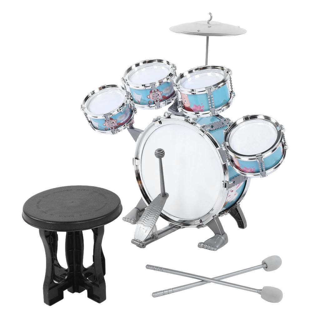 Kids Drum Set Cartoon Drums Kit Educational Child Musical Instrument Boys Drum ToyBlue