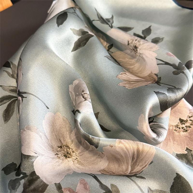 100% Silk Scarf Bandana Women Square Peony Printed Scarves Wrap Kerchief  Mulberry Silk Spring Fashion Luxury Headband Hijab