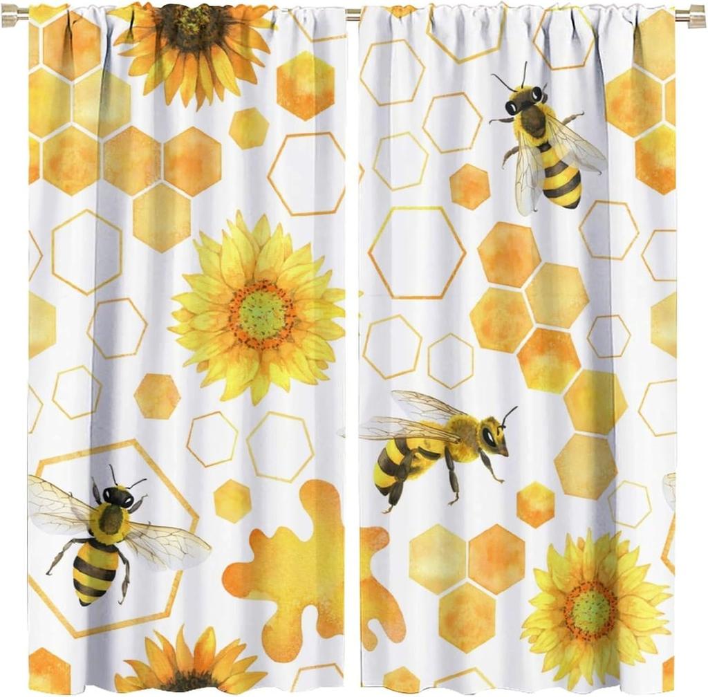 Verdunkelnde Sonnenblumen-Vorhänge Lustiger Gelber Ton Geometrie Wabenmuster Floral Nahtloses Muster Fensterdekorationen Vorhang Modern Polyester Mit Stange