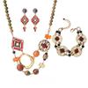 Fashion Retro Style With Auspicious Patterns Glass Flower Women'S Necklace Earrings Bracelet Jewelry Set