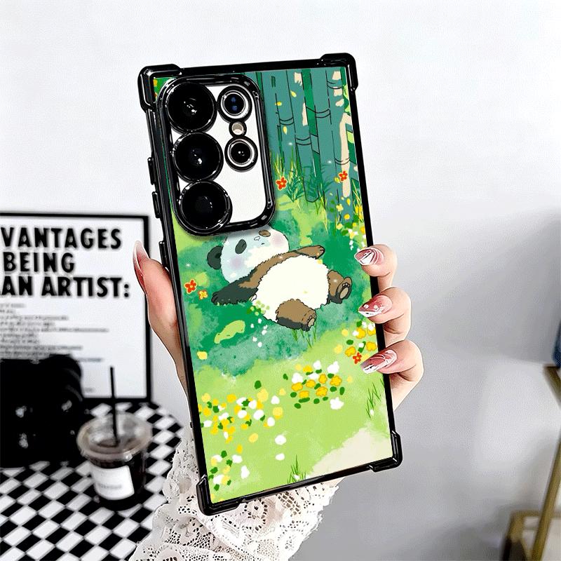 Cute Cartoon Panda Plating Phone Case For Samsung Galaxy S24 S25 FE S26 Edge S23 Ultra S22 S21 Plus S20 Anti-Fall Airabag Cover