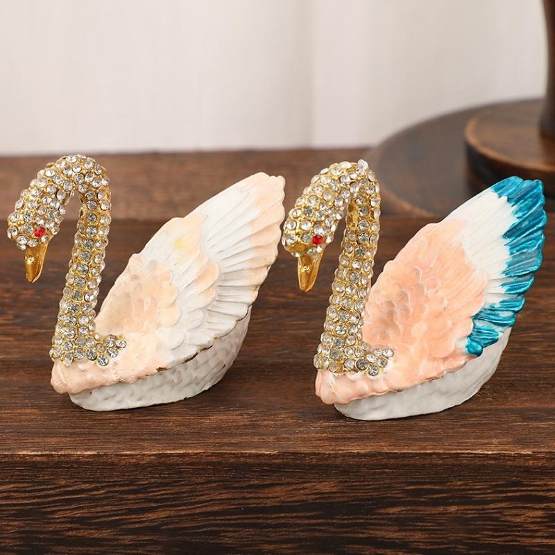 Swan Mini Jewelry Storage Box Inlaid Gem Organizer Exquisite Earrings Ring Storage Jar Dresser Display Unique Festival Gift