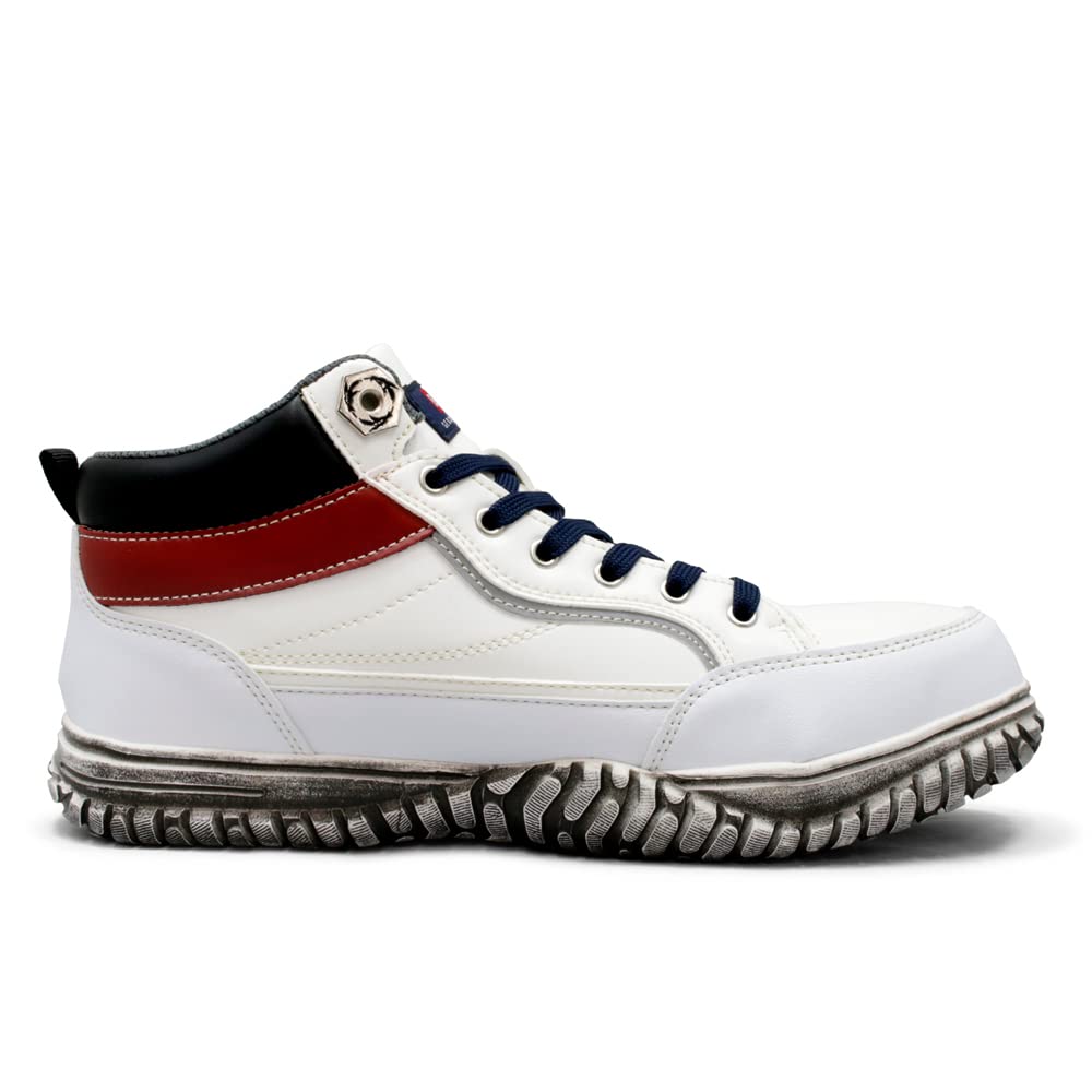 Edwin Esm102 Safety Special Steel Toe Work Safety Size Men's High-Top Shoes, Non-Slip, Lightweight, Sole, Cap, Shoes, Shoes, White, 27.0cm