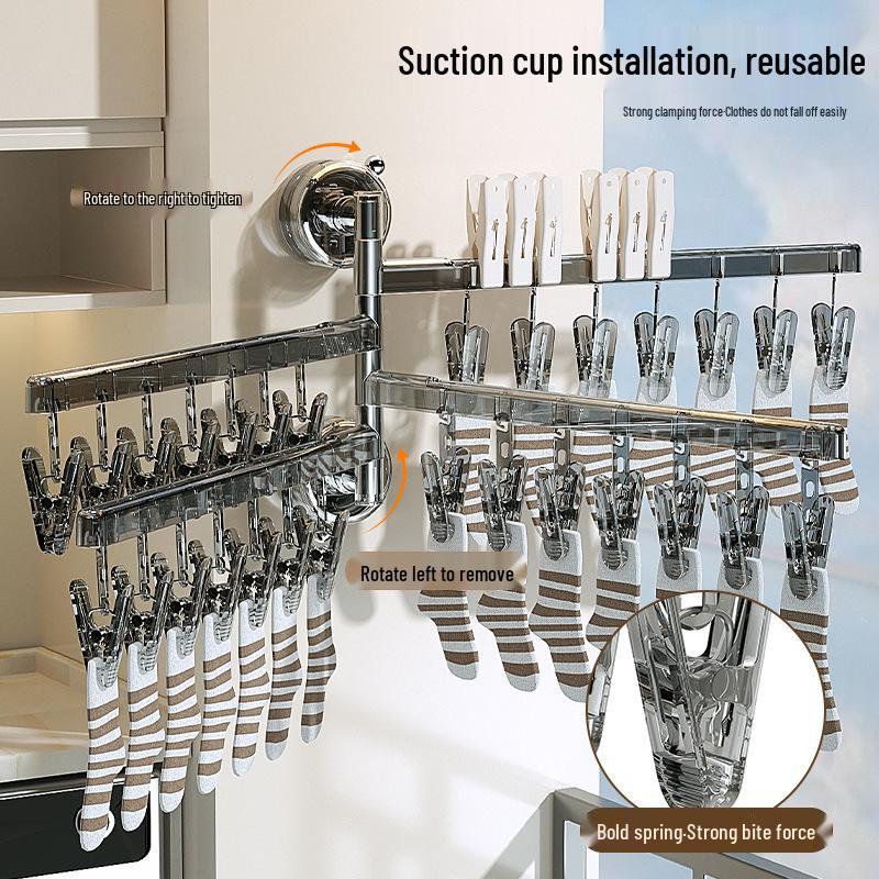 Saugfuß Socken Trockenständer: Mehrfach-Clip Faltbügel für Unterwäsche und Kleidung