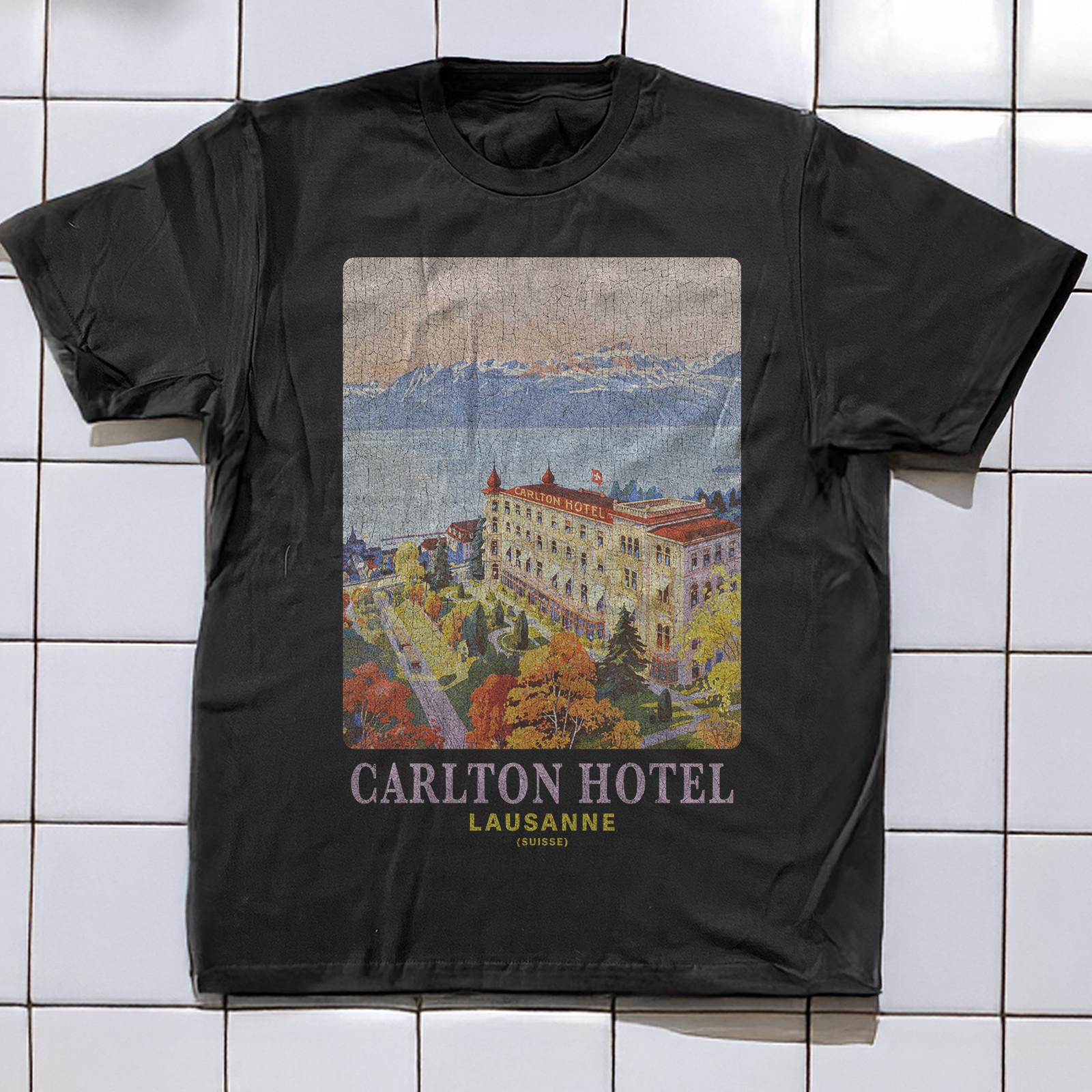 90s Lausanne Carlton Hotel Aged T-Shirt Black M L