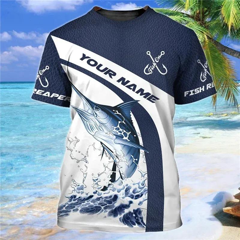 Sommer Outdoor Seefisch Lässiges 3D Herren T-Shirt Angelbekleidung Modetrend Übergroßes Kurzarmoberteil Hochwertiges T-Shirt