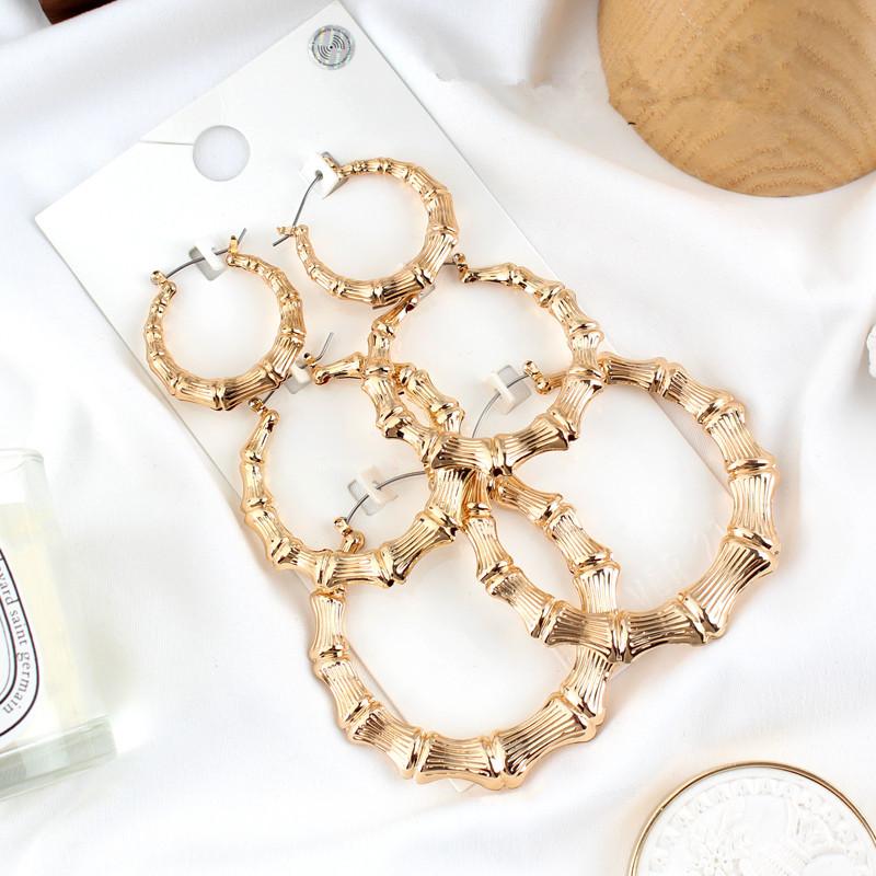 Statement Sliver/Gold Color Big Bamboo Circle Hoop Earrings For Women Hip Hop Large Celebrity Basketball Wives Earrings Hoops