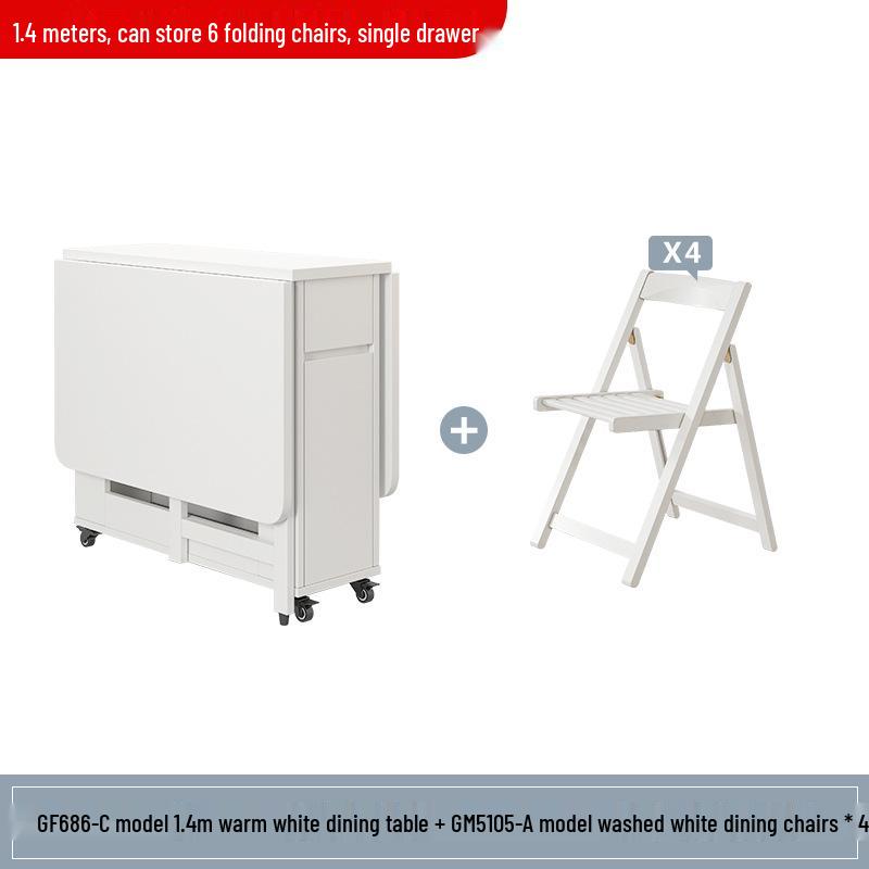 Zhigong Solid Wood Folding Dining Table and Chair Set for Apartments - Multifunctional, Movable Home Furniture