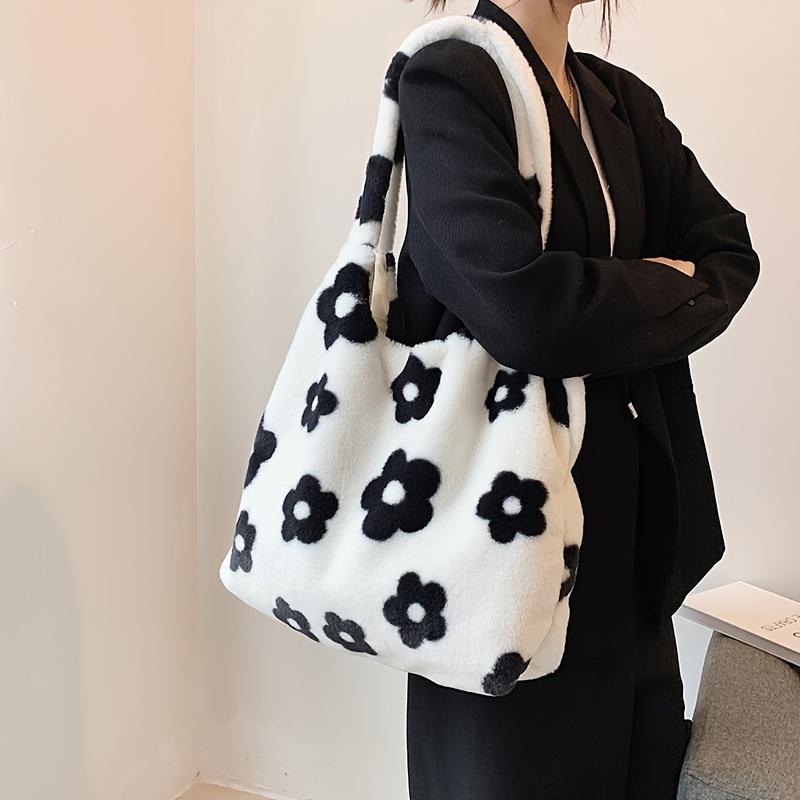 Chic Floral Plush Tote Bag For Women Soft Spacious & Stylish With Large Capacity Perfect For Fall Winter