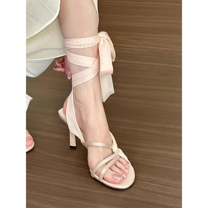 2025 Spring and Autumn New Fashion Versatile Fairy Style Straps Internet Celebrity Open-toed High-heeled Sandals Women's High Heels Outside