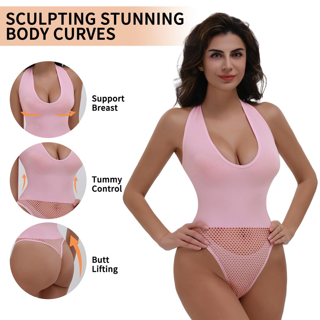 Shapewear Bodysuits for Women Sexy Sleeveless Halter Tops Summer V Neck Leotard Going Out Backless Bodycon One Piece Body Shaper