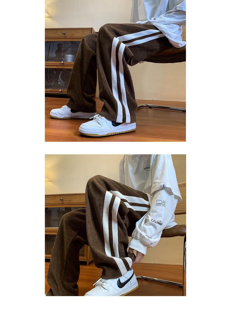 Męskie wszechstronne spodnie sztruksowe o dużej gramaturze - Wiosna/Jesień Proste nogawki Luźny krój Modna odzież codzienna