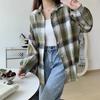 Kareli Gömlek Kadın Sonbahar Uzun Kollu Üst Kadın Vintage Moda Tek Düğmeli Bluz Bayan Preppy Tarz Bol Kareli Gömlekler