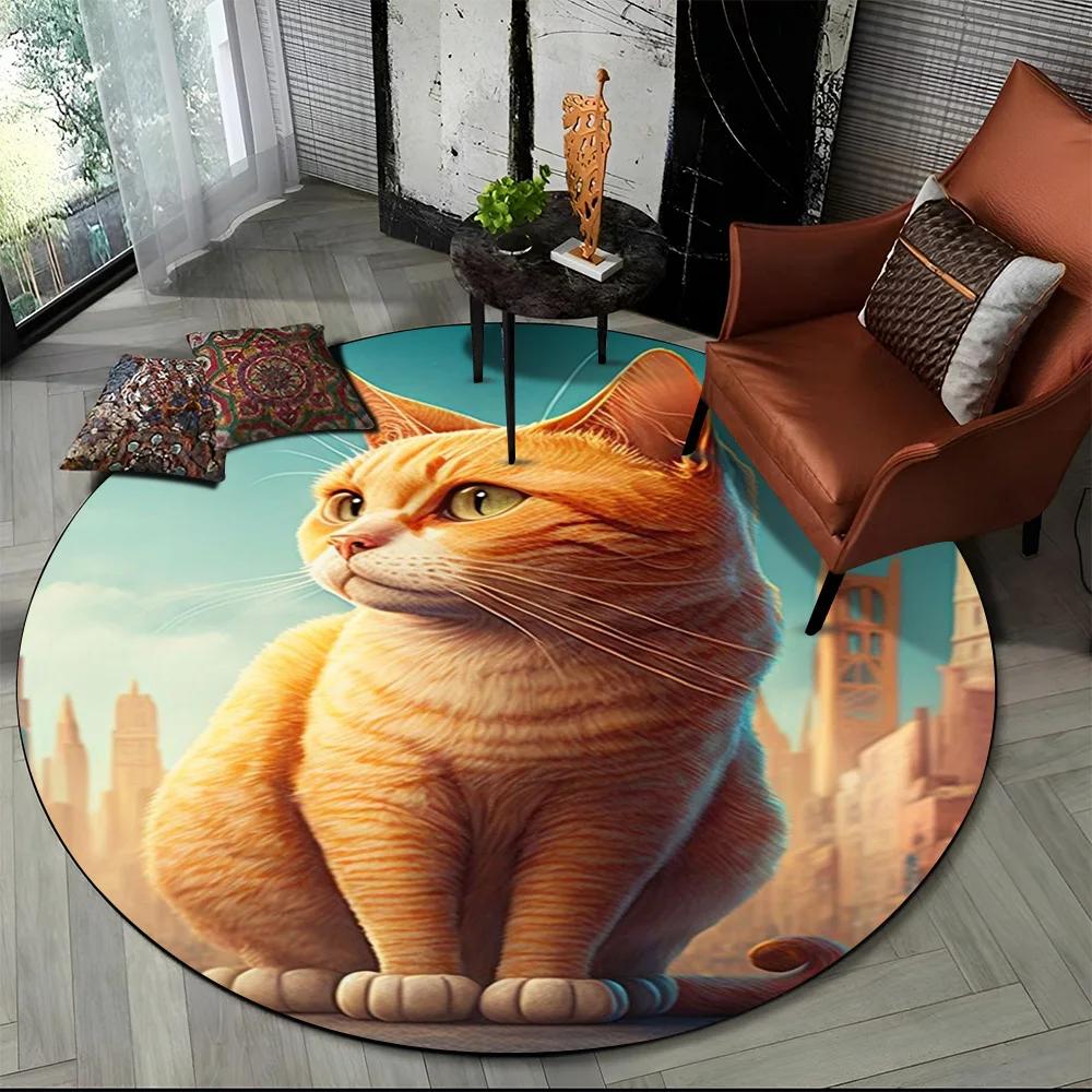 Cute Calico Cat,Persian Cat,Ragdoll Cartoon Round Carpet Rug for Living Room Bedroom Kids Decor,Pet Area Rug Non-slip Floor Mat