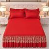 Lace Bed Skirt with Pillowcase Solid Color Bed Cover Skin-friendly Mattress Protector Cover Brushed Bed Linen for Home