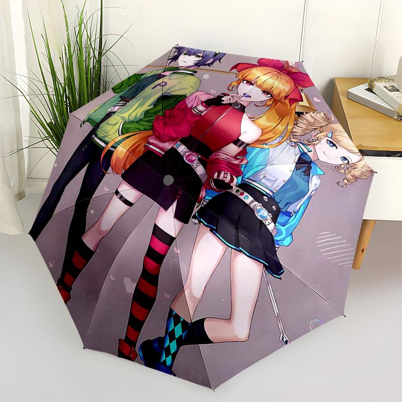 

1pc Automatic Opening/Closing Outdoor Umbrella with Paimon and Ganyu Design - Portable Tri-Fold Featuring 8-Rib Iron Frame, Perfect for Fans, Tra