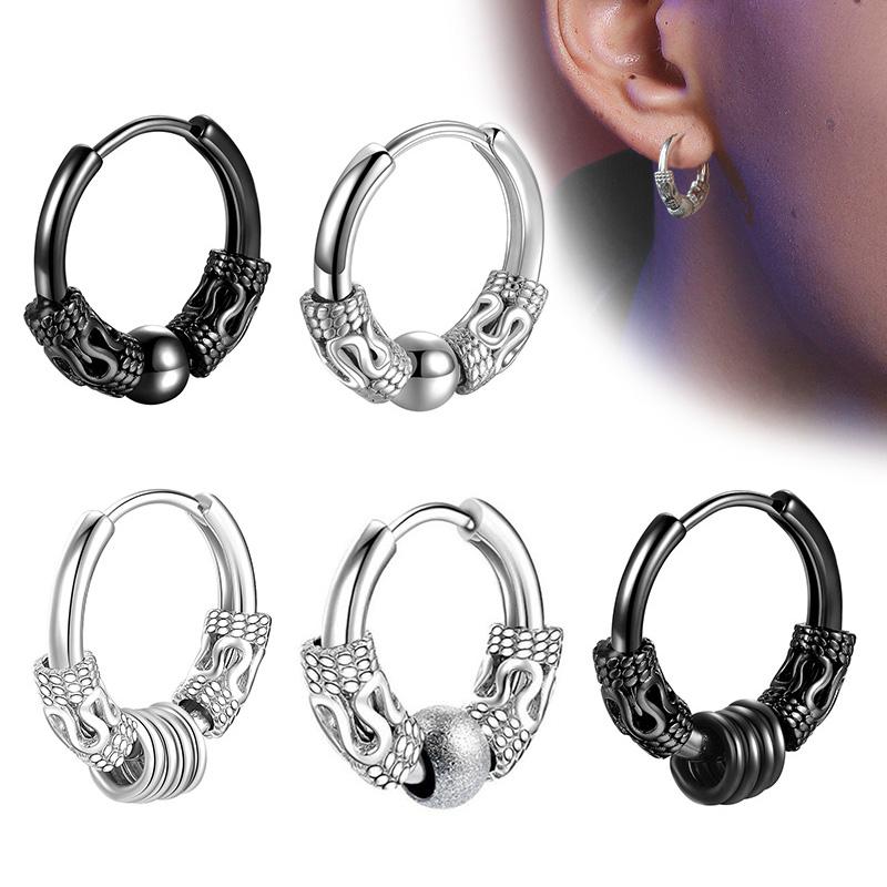 Stainless Steel Huggie Hoop Dangle Earrings Punk Hip Hop Vintage Feather Cross Spike Sword Triangle Drop Earrings for Men Wome
