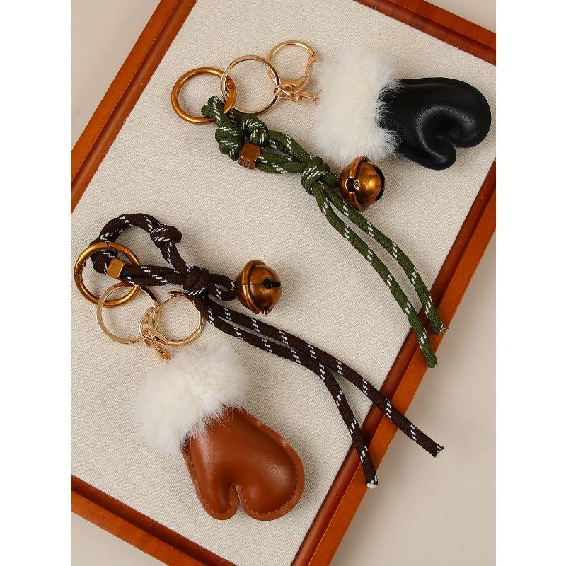 Fashion Personality Plush Cute Small Gloves Pendant Accessories Bell Braided Rope Bag Pendant Keychain