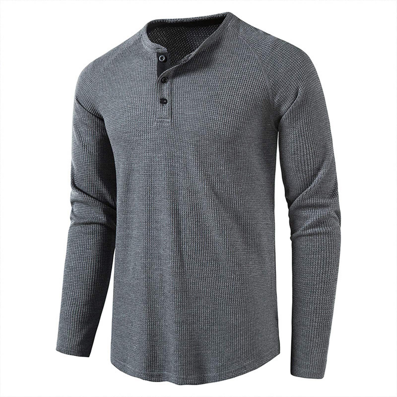 Men Long Sleeve Waffle Knit Henley Shirt Casual Basic Button Down Pullover Top Lightweight Textured Design M