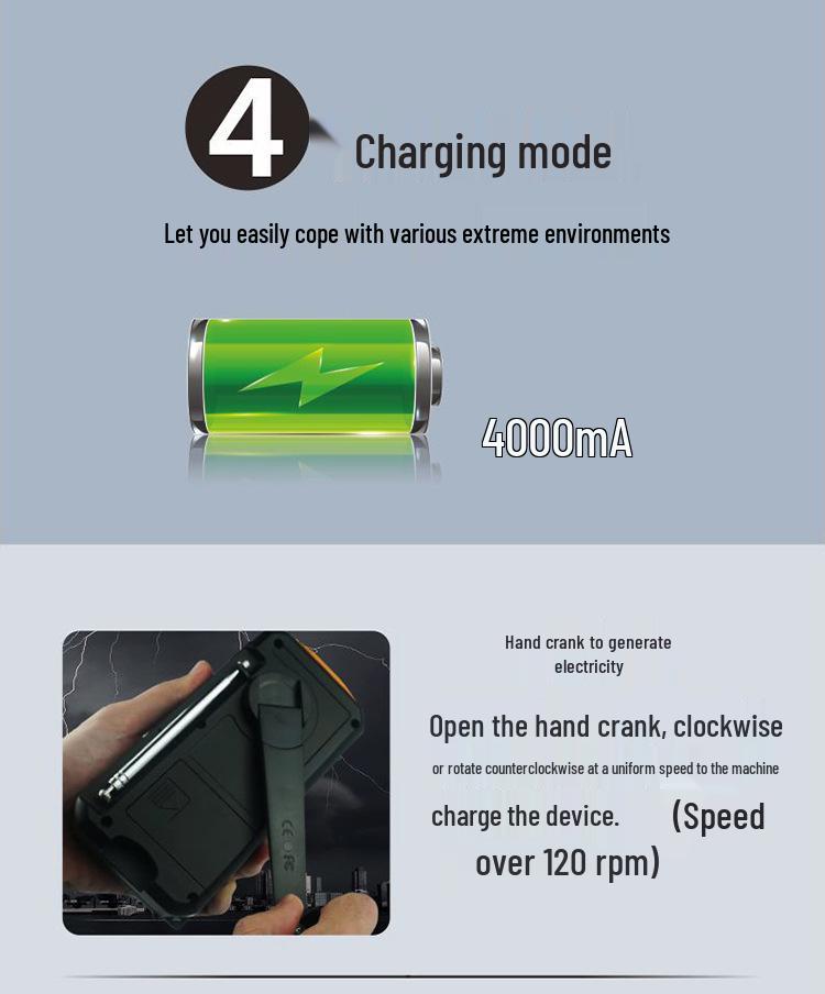 Multifunctional Solar Hand-Cranked Emergency Radio with Flashlight and Power Bank