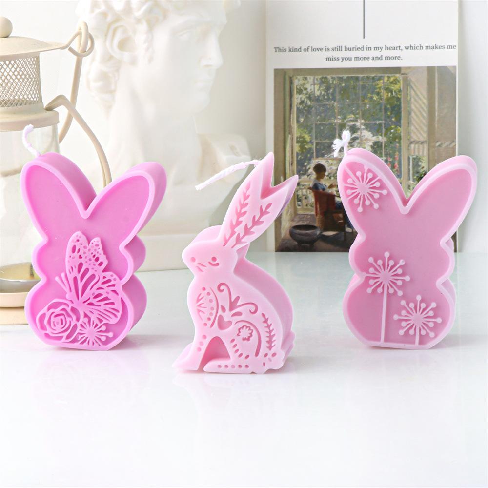 Easter Flat Relief Flower Rabbit Candle Silicone Mold DIY Bunny Soap Crystal Making Tool Animal Ice Tray Craft Home Decor