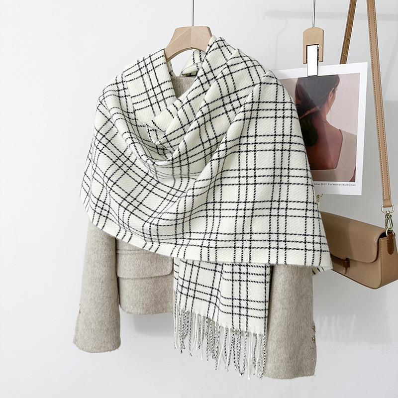 Korean Style Plaid Scarf Faux Cashmere Thick Warm Unisex Scarf