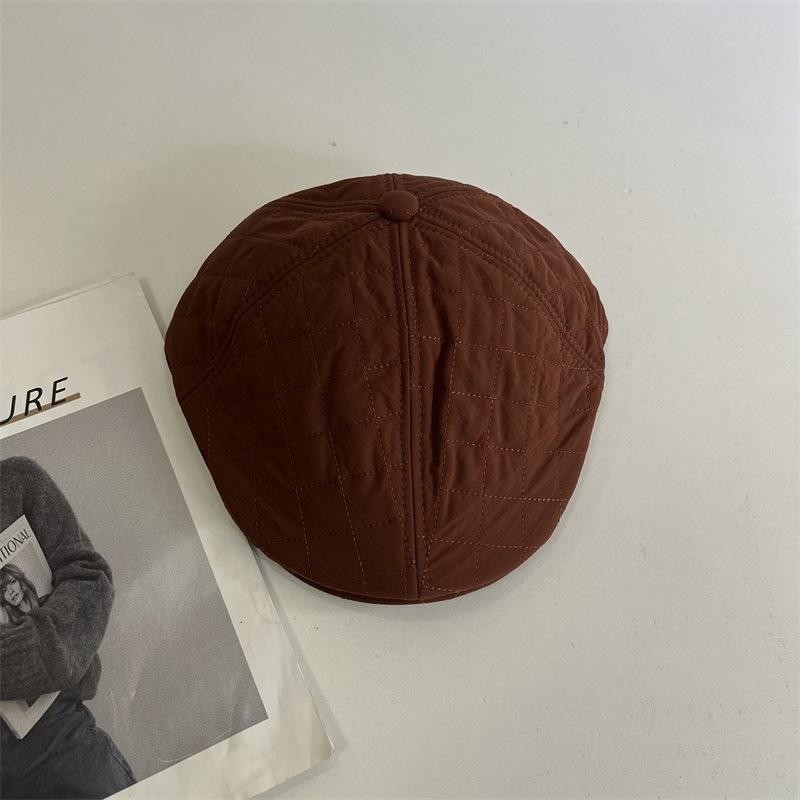 

Модная стеганая ромбами утепленная хлопком кепка-форвард женская осенне-зимняя теплая литературная и ретро старая кепка-форвард M（56-58cm） оранжевый