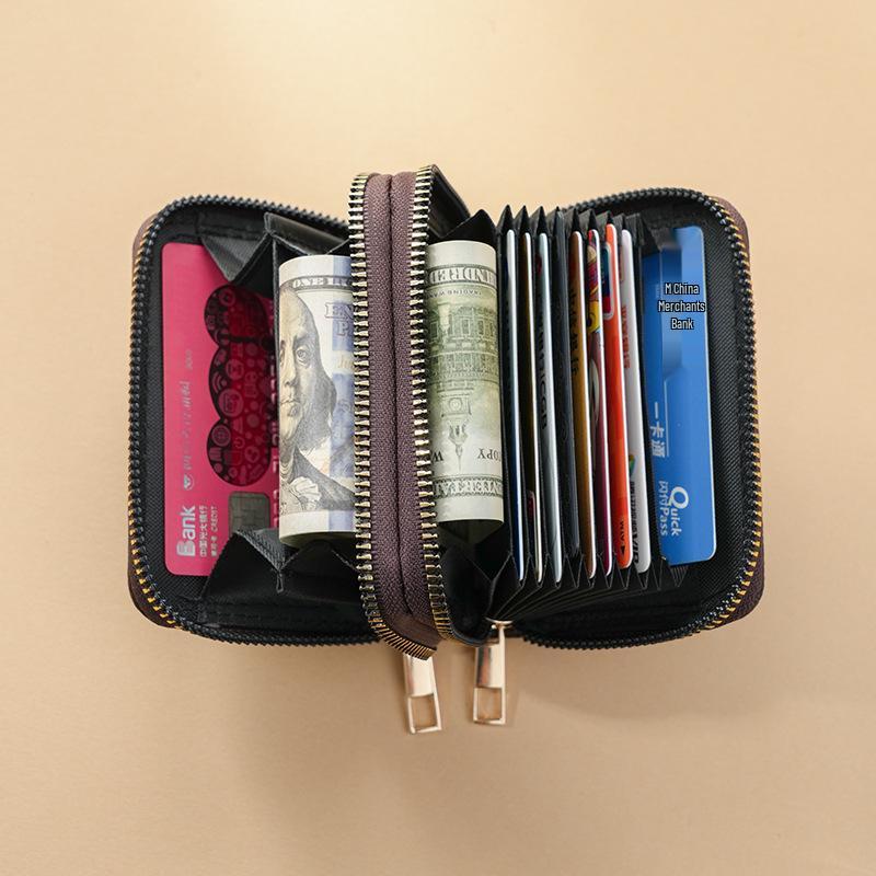 2025 Ladies Double Zipper Accordion Card Holder: Fashionable Multi-Card Slot Trendy Retro Coin Purse