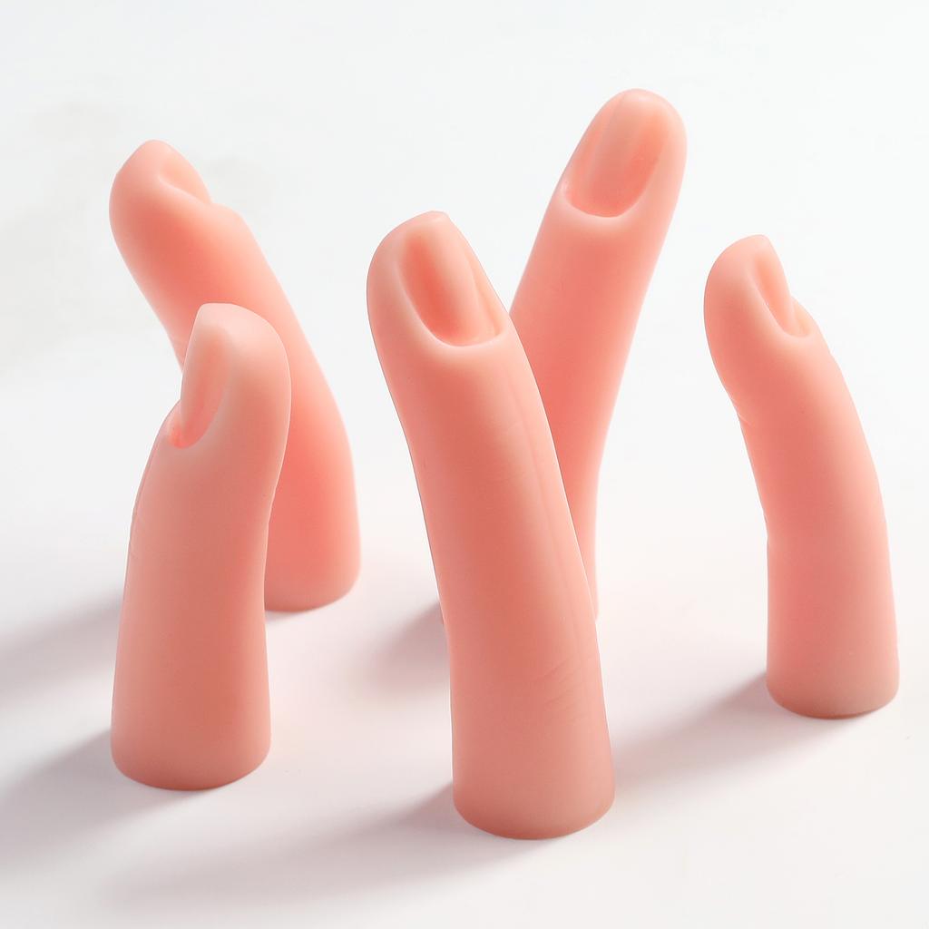 5Pcs/Set Nail Art Practice Hand False Finger Silicone Nails With Magnet Can Be Insert  Nail Plate Manicure Tools Display