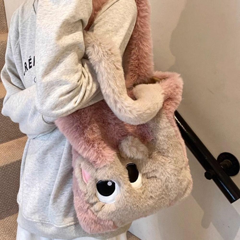 Handbag Plush Bag Kitten Furry Tote Bag Lightweight Cartoon Cat Shoulder Bag  Travel