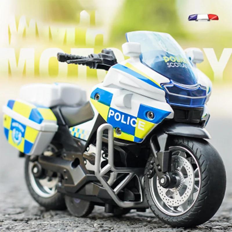 1/14 Motorcycle Model With Light And Music Children'S Toys Alloy Pull Back Men'S Locomotive Motorcycle Police Car New Years Gift