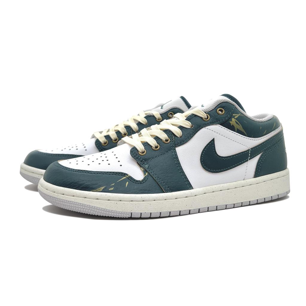 Jordan Air Jordan 1 Cushioning, Wear Resistant Low Top Vintage Basketball Shoes Unisex Green White FQ7687-300(Team191-)