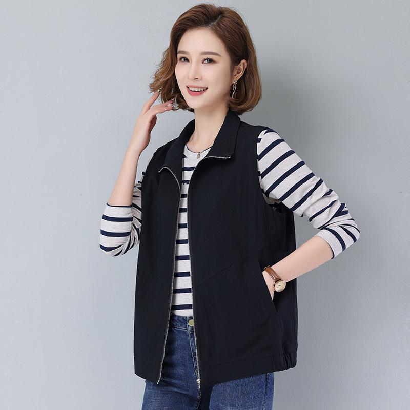 Waistcoat Women's Short Spring and Autumn Vest Outer Wear Waistcoat Casual Lapel Zipper Waistcoat Jacket