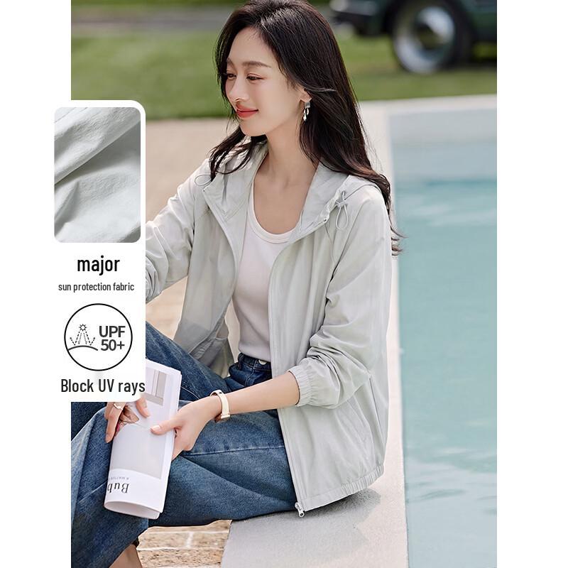 Chushen Women s Lightweight Sun Protection Hooded Jacket M зелено-серый