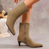 Fashionable Square Toe Style Elegant Banquet Women's Boots Winter New Comfortable Suede Warm Casual High-heeled Boots