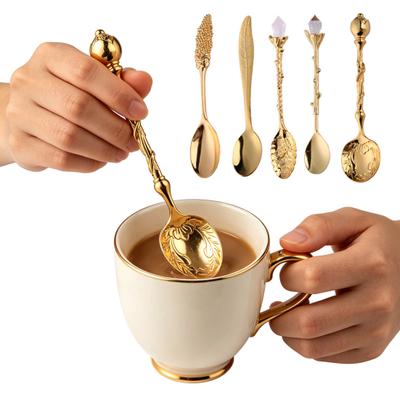 Colher de Café de Liga de Zinco Vintage Lavável na Lava-louças Multifuncional Esculpida Colher de Servir Sopa Arroz Sorvete Sobremesa Talheres Utensílios de Cozinha