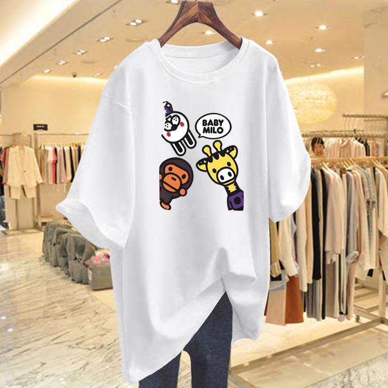 

Cotton short-sleeved T-shirt men s and women s summer wear 2025 new cartoon ins half-sleeved top trendy S