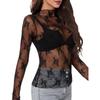 New Lace See Through Sexy Mesh Women Blouse Long Sleeve Tops Transparent Floral Shirt Thin Perspective Lace Shirts Spring Summer Sweet Elegant Blouse