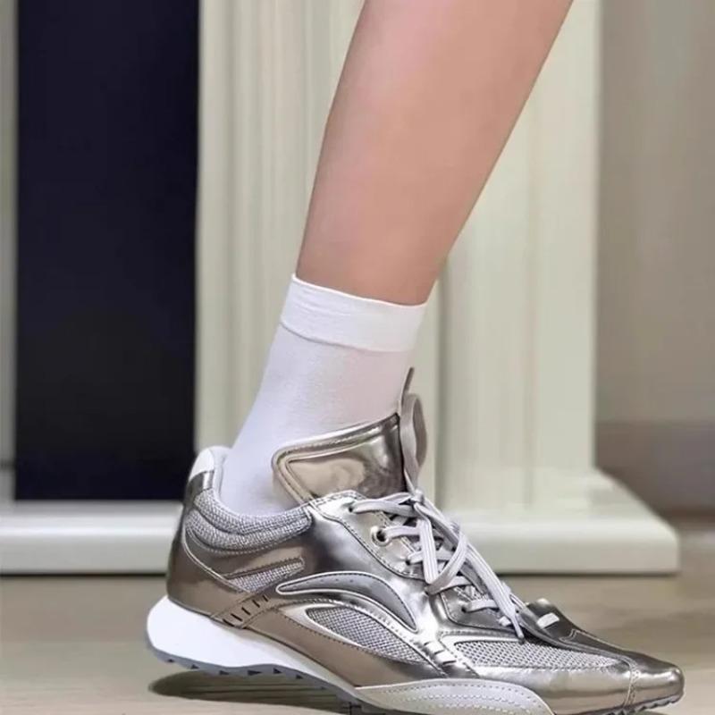 Trendy Pointed Toe Sport Shoes Heightening Gold And Silver Thread New Small Audience Design for Adult Women Summer Casual Shoes