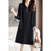 Frühling Sommer Polo-Kragen Locker Lässig Reißverschluss Robe Damen Schwarz Neun Viertel Ärmel Vestidos Damen Elegant Modekleid Femme