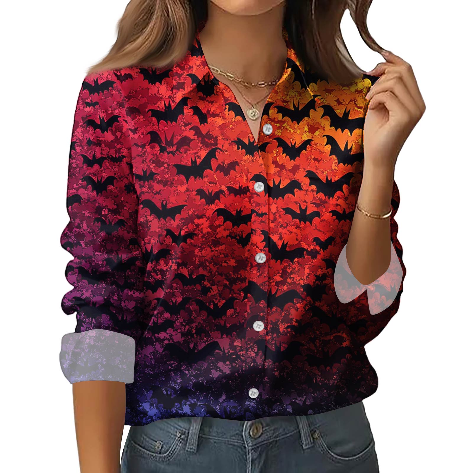 

Женская рубашка-блузка с принтом и пуговицами, длинный рукав, повседневный базовый рубашечный воротник, обычный топ XL