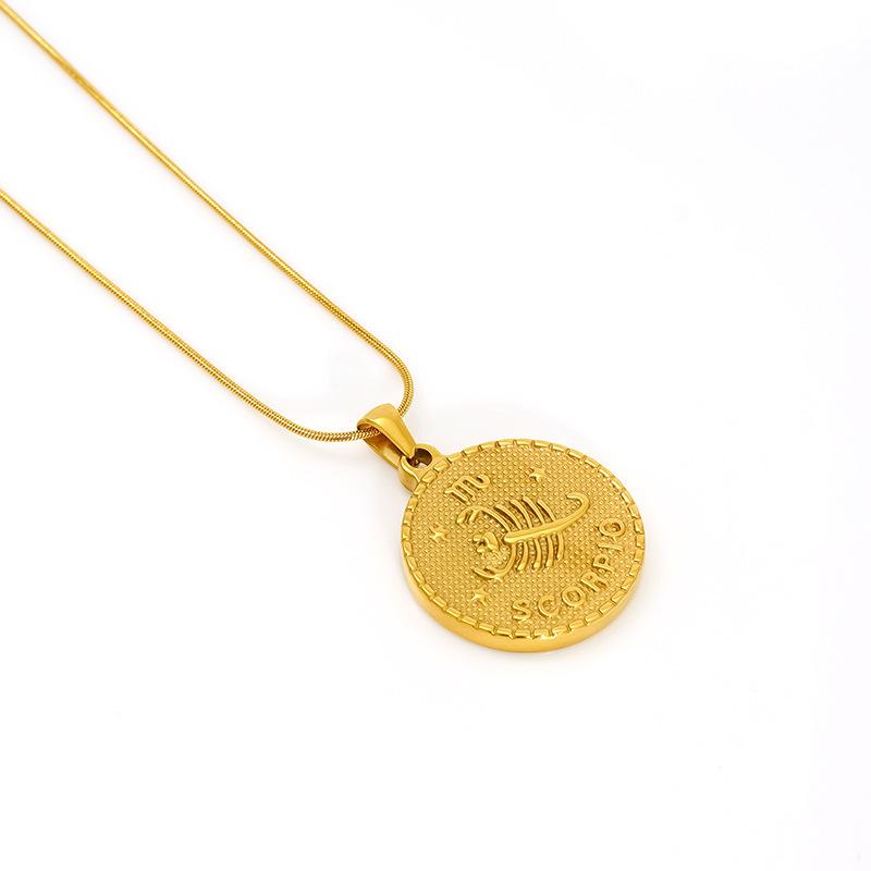 2026 Retro Round Brand Constellation Pendant Plated 18K Twelve Constellation Necklace Women's High Sense Does Not Fade