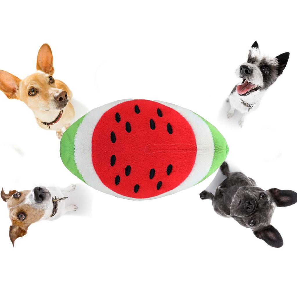 Plush Dog Toy Soft Bite Resistant Teeth Grinding Watermelon Shape Stuffed Pet Chew Toy for Puppy
