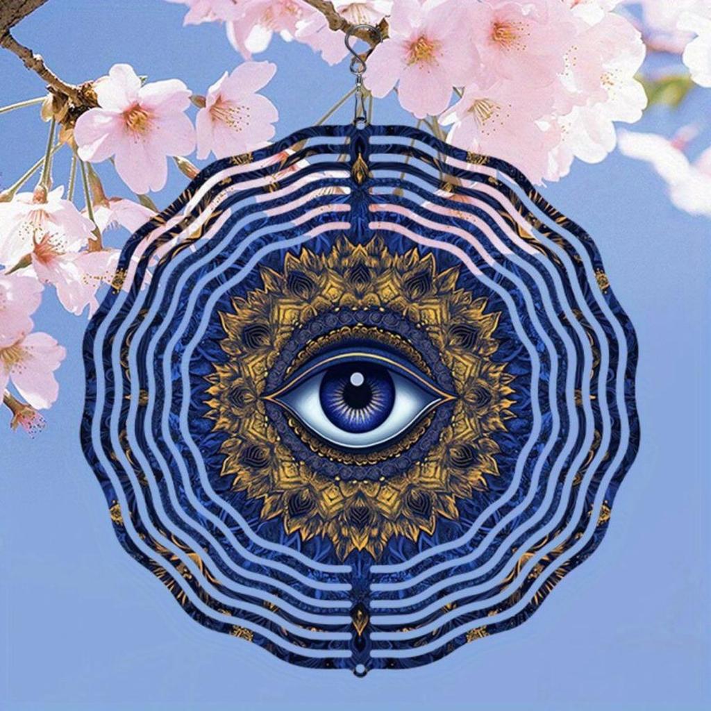 Classic Mandala Evil Eye Wind Chime - 3D Hanging Rotary Outdoor Decor, Colorful Metal Garden Art for Patio