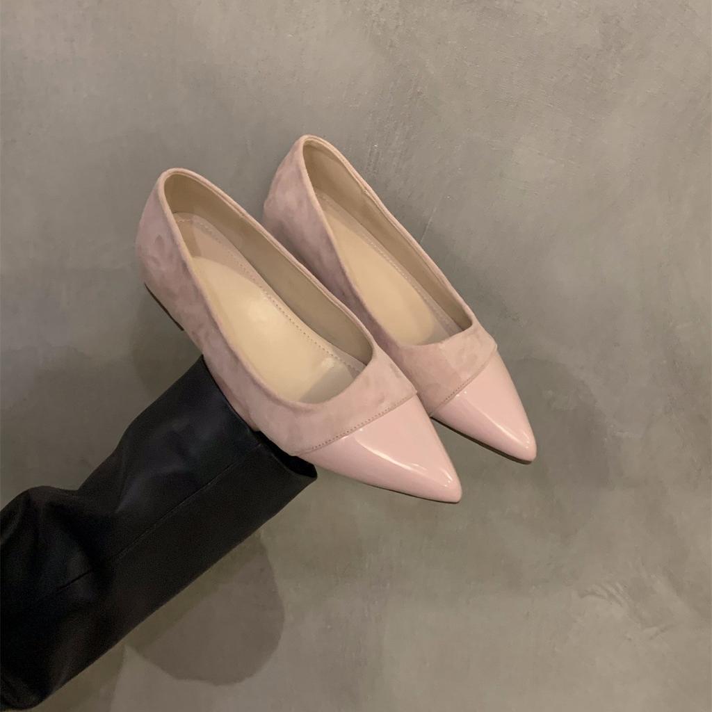 Inner Height Increase Pointed French Small Fragrant Single Shoes Women's Shoes 2025 Spring and Summer Suede Splicing with Skirt Evening Shoes