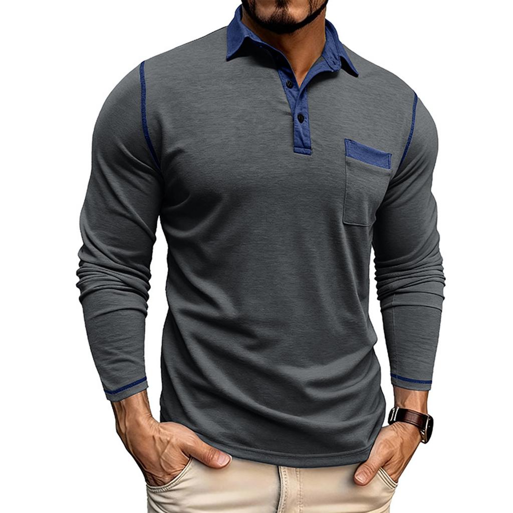 Shoulder Sleeves Men'S Long Sleeved Patchwork T-Shirt Casual Top