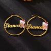 DuoYing 50mm Hoop Earrings Personalized Name Stainless Steel Cartoon Jewelry Earring Custom Name a Festive Gift for a Lady