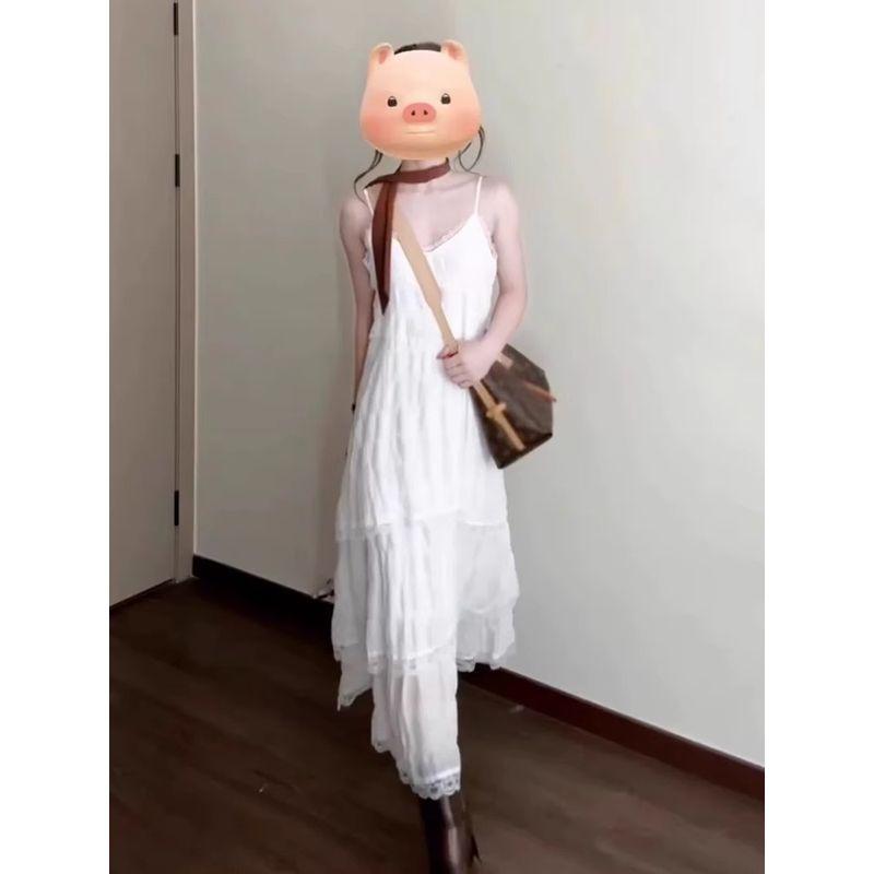 

Spring Elegant Wear Seaside Vacation White Sling Dress Children 2025 Spring New Cake Skirt Long dress White S