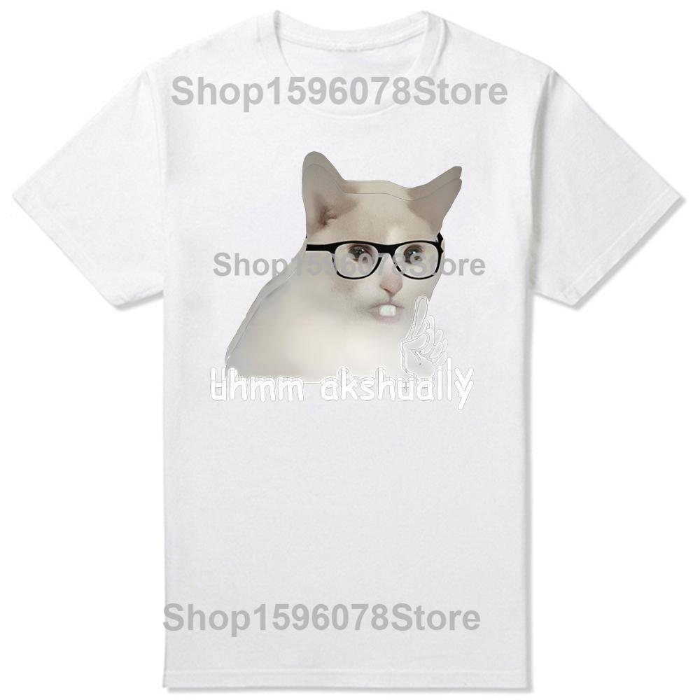 Summer T Shirt Um Actually Funny Nerd Cat Meme Graphic Short Sleeve Tshirts Men Women Oversized Top Unisex Clothing